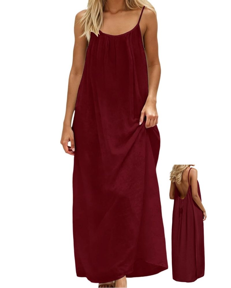 Vestido maxi efecto lino para mujer Claire Abito con tirantes ajustables y espalda descubierta