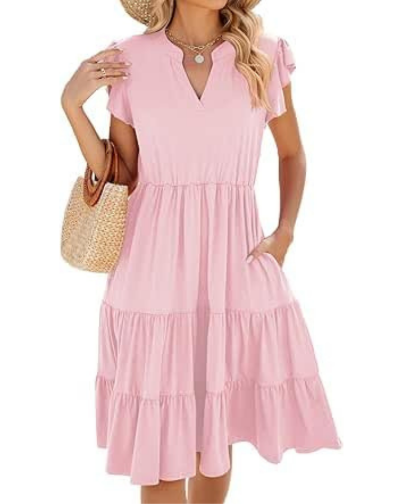 Rosalie Abito Donna – Vestito Midi Estivo con Scollo a V, Volant, Plissé & Tasche