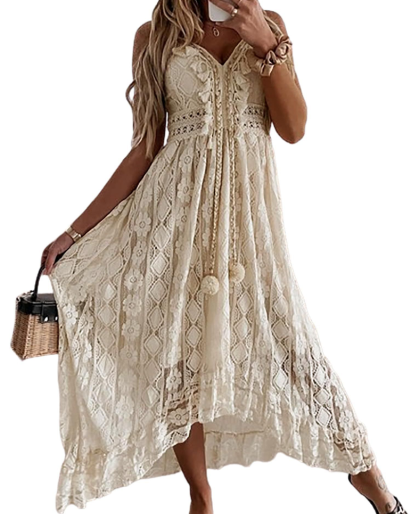 Natalie Vestito Donna Boho – Scollo a V, Lacci, Spalline Regolabili & Fit Smock