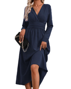 Hazel Robe Femme – Robe Maxi avec Col en V Croisé, Manches Chauve-Souris et Taille Plissée