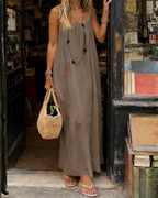 Claire Abito Donna – Maxi kjole med linnedlook, justerbare stropper og åben ryg