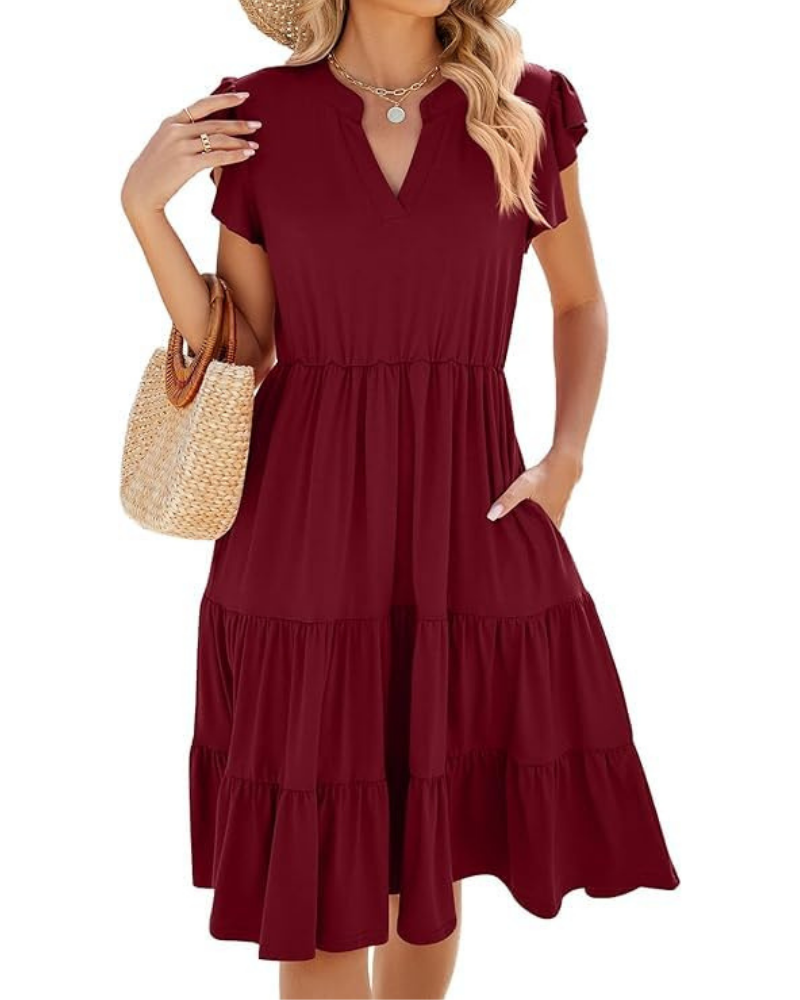 Rosalie Abito Donna – Vestito Midi Estivo con Scollo a V, Volant, Plissé & Tasche
