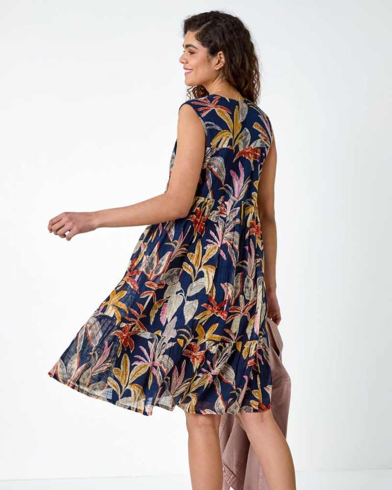 Sienna Women's Dress – Tropical Cotton Dress with Lace, V-Neck & Tiered Skirt