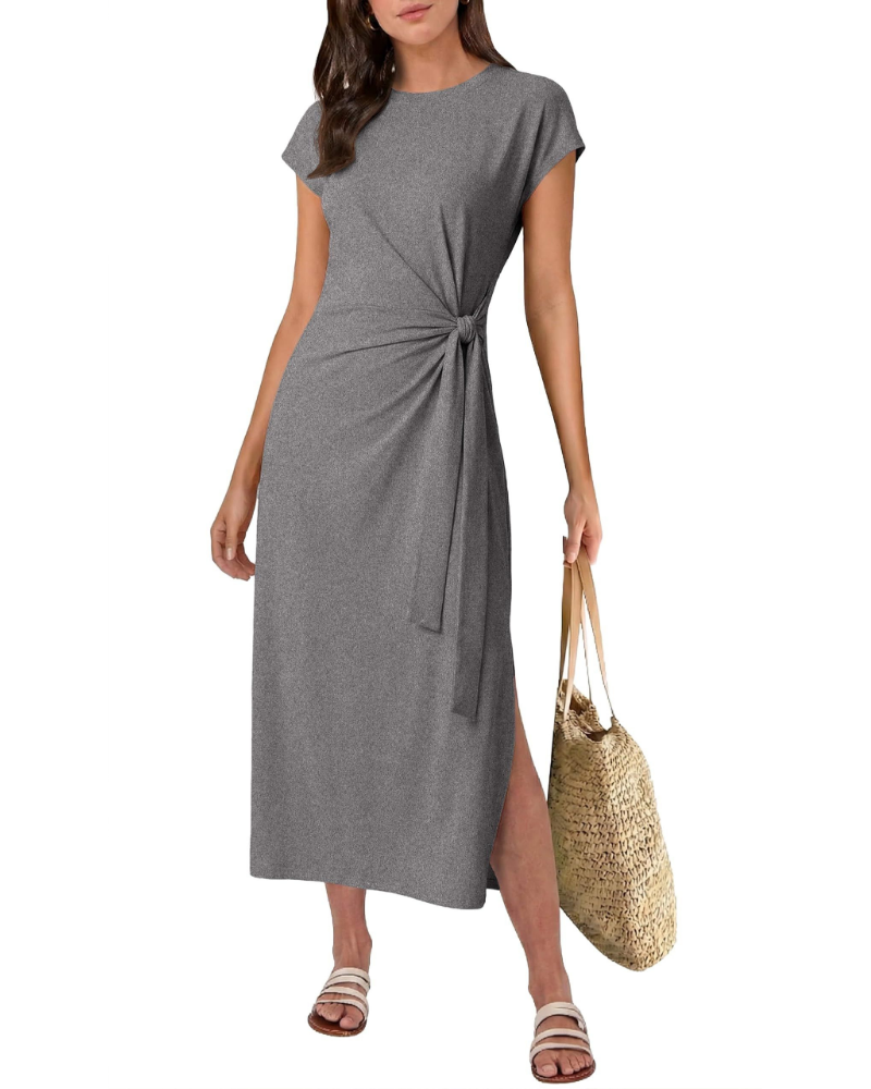 Hailey Abito Midi Donna – Vestito Estivo a Linea A con Cintura e Spacco Laterale