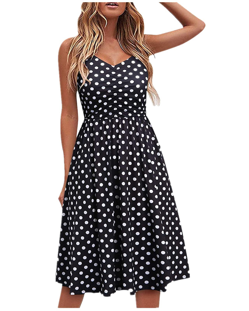 Leah Women's Dress – Sleeveless Halter A-Line Summer Dress with Polka Dot Print