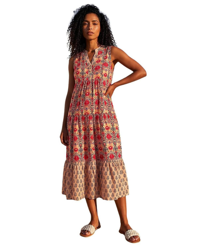 Sienna Abito Donna – Vestito Tropicale in Cotone con Pizzo, Scollo a V & Gonna a Balze