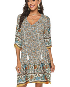 Daphne Vestito Donna Boho – Stampa Floreale, Scollo a V, Maniche 3/4 & Fit Morbido