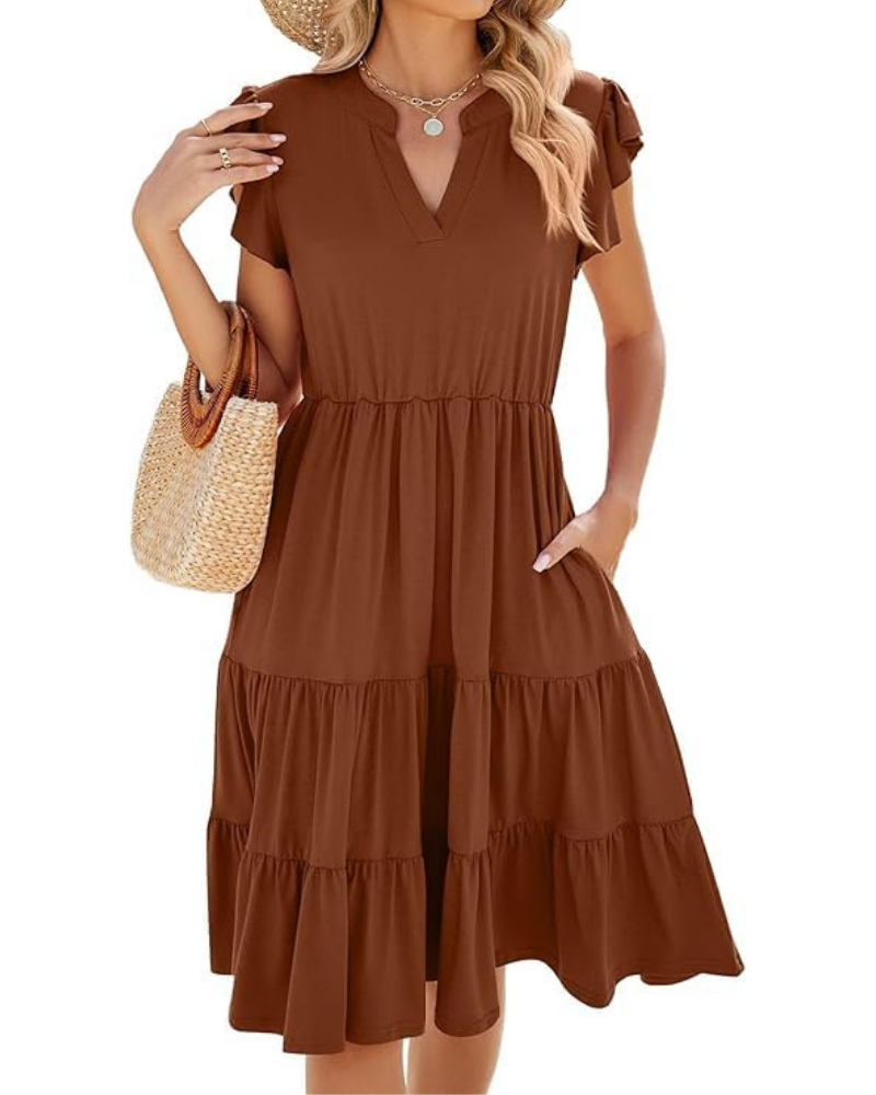 Rosalie Abito Donna – Vestito Midi Estivo con Scollo a V, Volant, Plissé & Tasche
