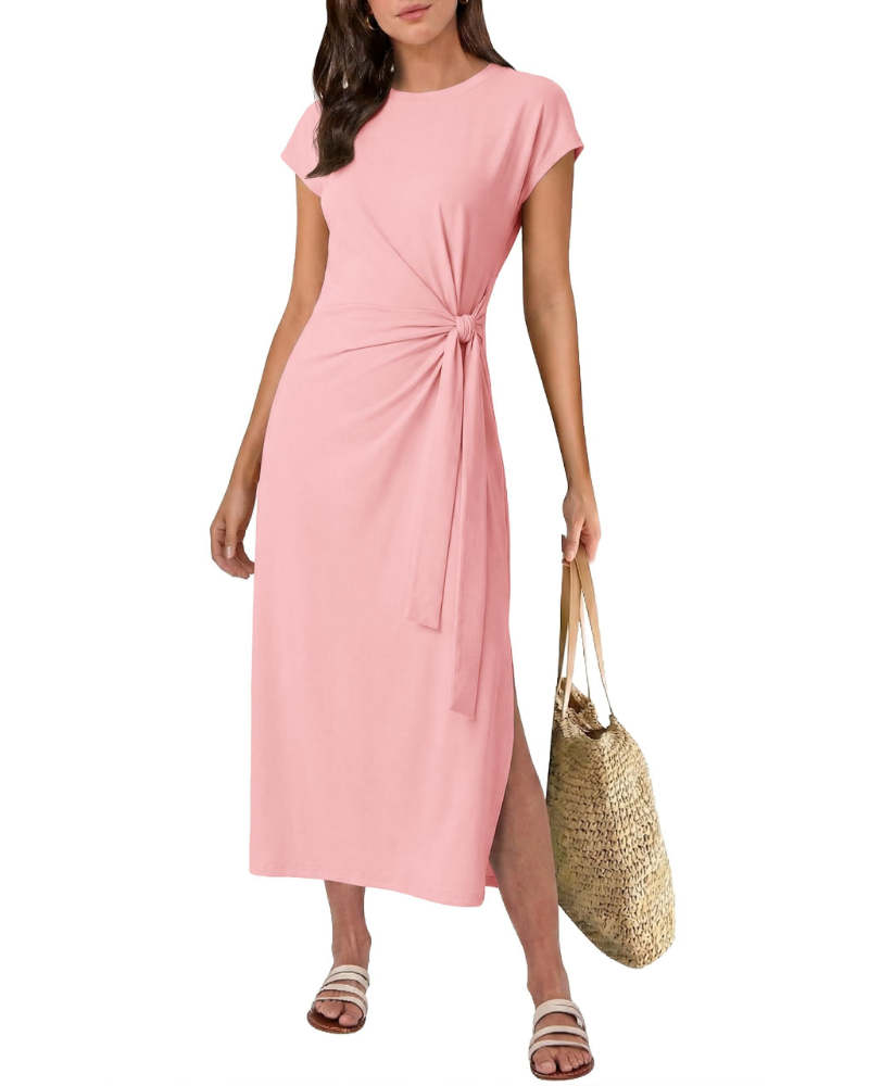 Hailey Abito Midi Donna – Vestito Estivo a Linea A con Cintura e Spacco Laterale