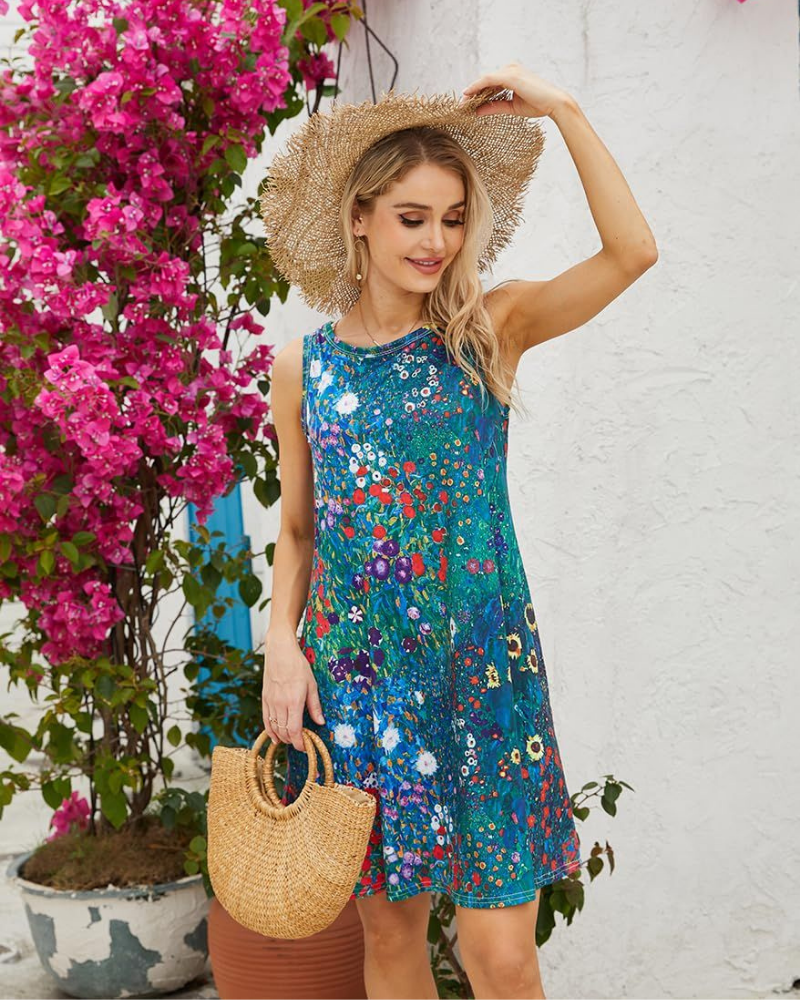 Naomi Vestito Donna Midi – Senza Maniche, Girocollo, Tasche & Stampa Floreale