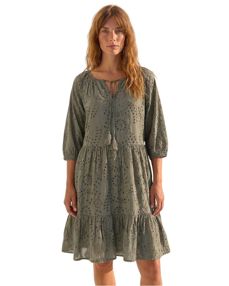 Maya Abito Donna – Vestito Midi Avorio con Scollo a V, Ricamo & Fodera Interna