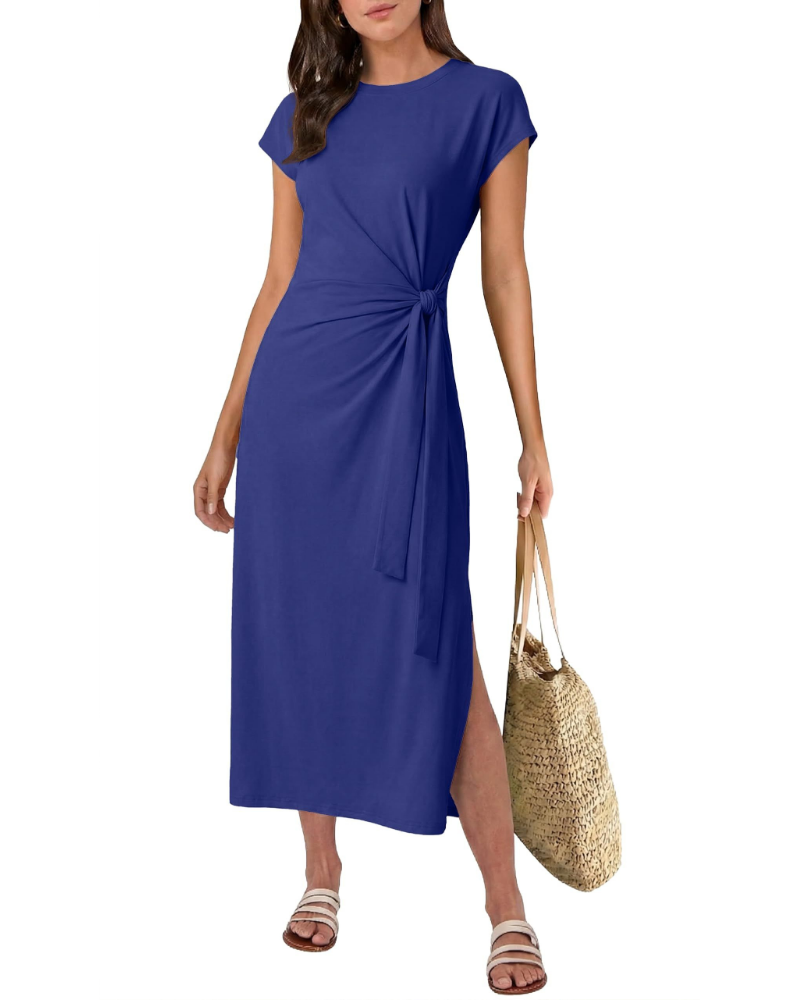 Hailey Abito Midi Donna – Vestito Estivo a Linea A con Cintura e Spacco Laterale