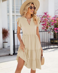 Robe midi d'été pour femme Rosalie Abito – avec col en V, volants, plissé et poches
