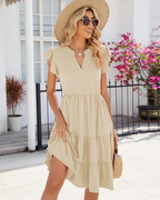 Robe midi d'été pour femme Rosalie Abito – avec col en V, volants, plissé et poches