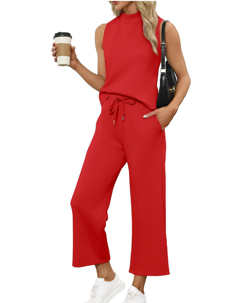 Marigold Complet Femme 2 Pièces – Haut Col Montant et Pantalon Culotte Large