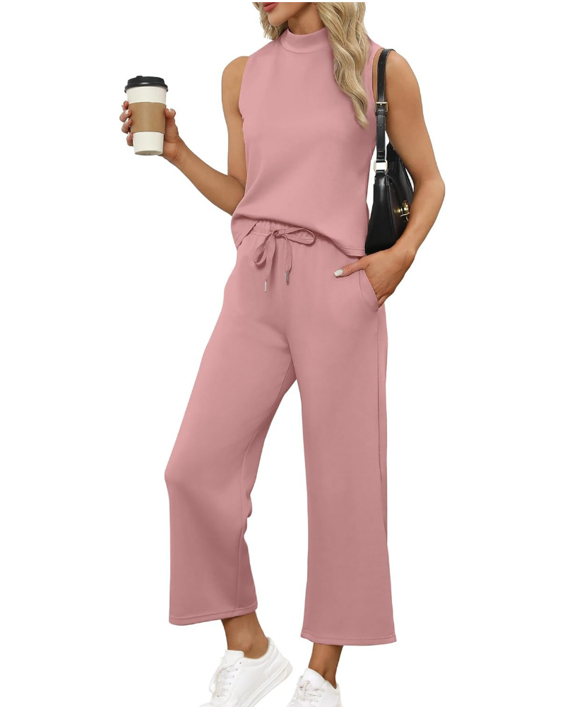 Marigold Complet Femme 2 Pièces – Haut Col Montant et Pantalon Culotte Large