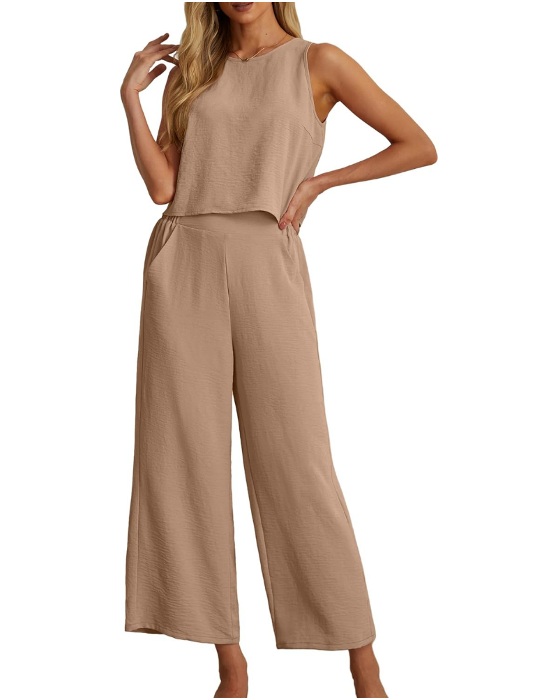 Ensemble Marlowe Donna 2 pièces – Crop top sans manches et pantalon culotte avec poches