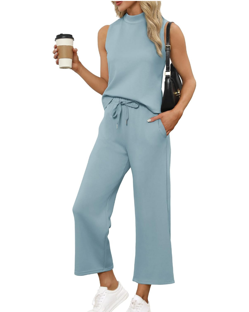 Marigold Complet Femme 2 Pièces – Haut Col Montant et Pantalon Culotte Large