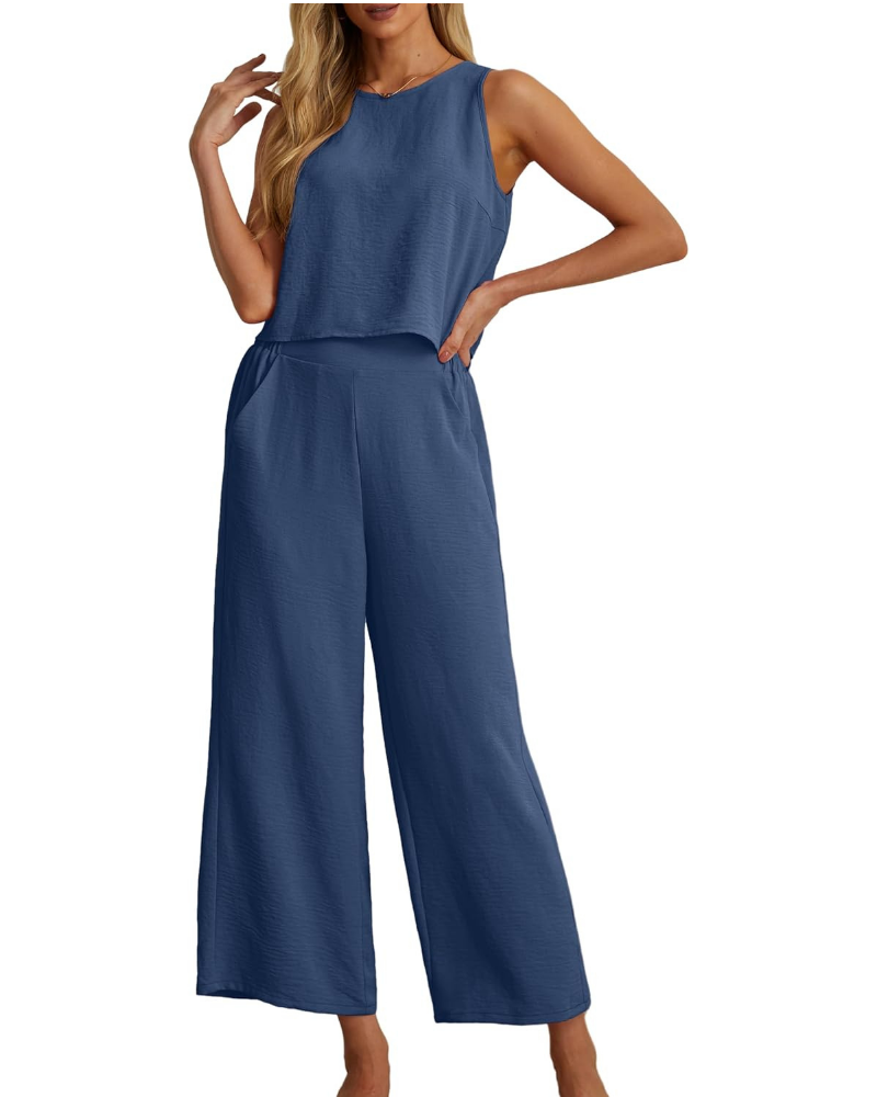 Ensemble Marlowe Donna 2 pièces – Crop top sans manches et pantalon culotte avec poches