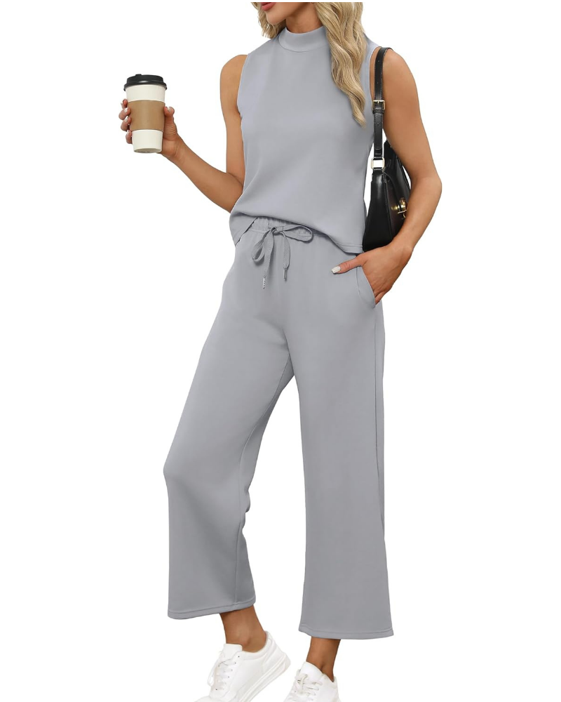 Marigold Complet Femme 2 Pièces – Haut Col Montant et Pantalon Culotte Large