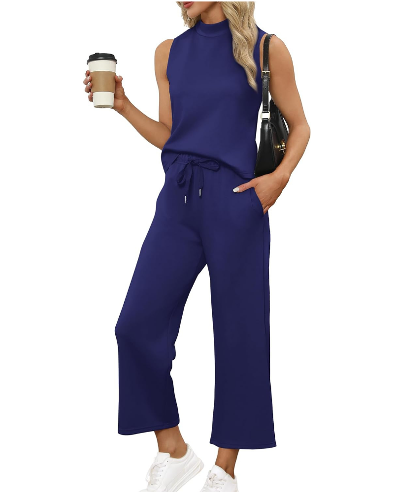 Marigold Complet Femme 2 Pièces – Haut Col Montant et Pantalon Culotte Large