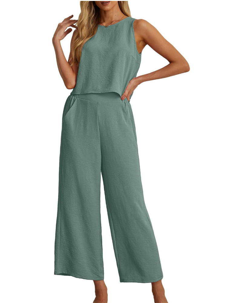 Ensemble Marlowe Donna 2 pièces – Crop top sans manches et pantalon culotte avec poches
