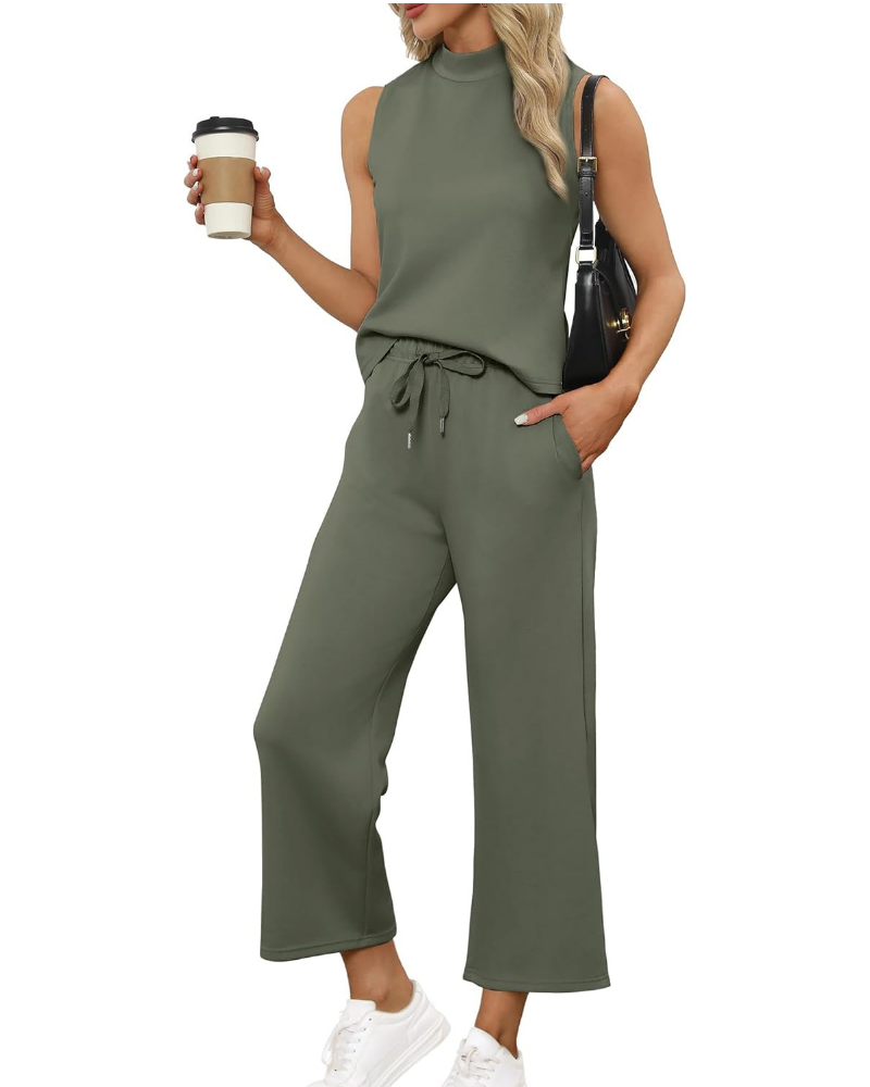 Marigold Complet Femme 2 Pièces – Haut Col Montant et Pantalon Culotte Large