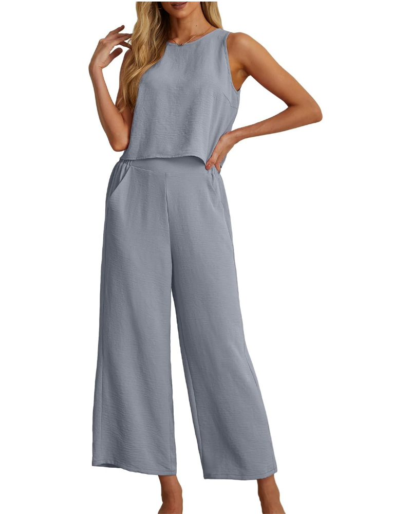 Ensemble Marlowe Donna 2 pièces – Crop top sans manches et pantalon culotte avec poches