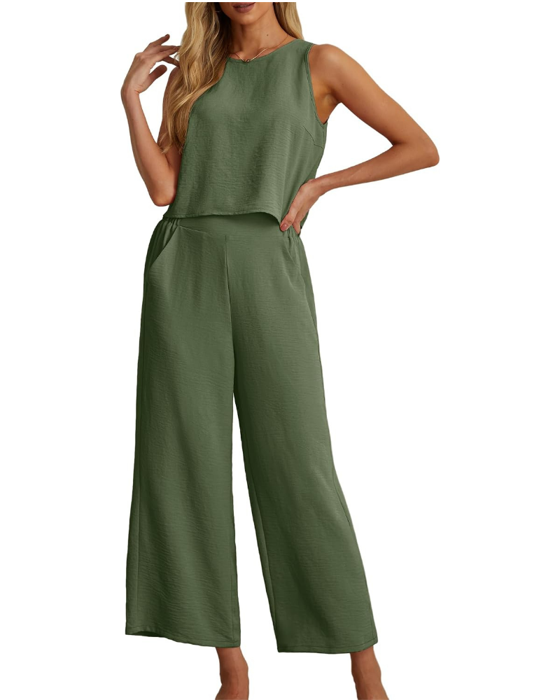Ensemble Marlowe Donna 2 pièces – Crop top sans manches et pantalon culotte avec poches