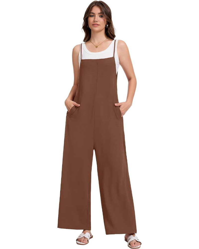 Tabitha Damen-Salopette Casual – Ärmellos mit quadratischem Ausschnitt und weitem Bein
