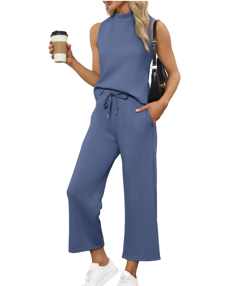 Marigold Complet Femme 2 Pièces – Haut Col Montant et Pantalon Culotte Large