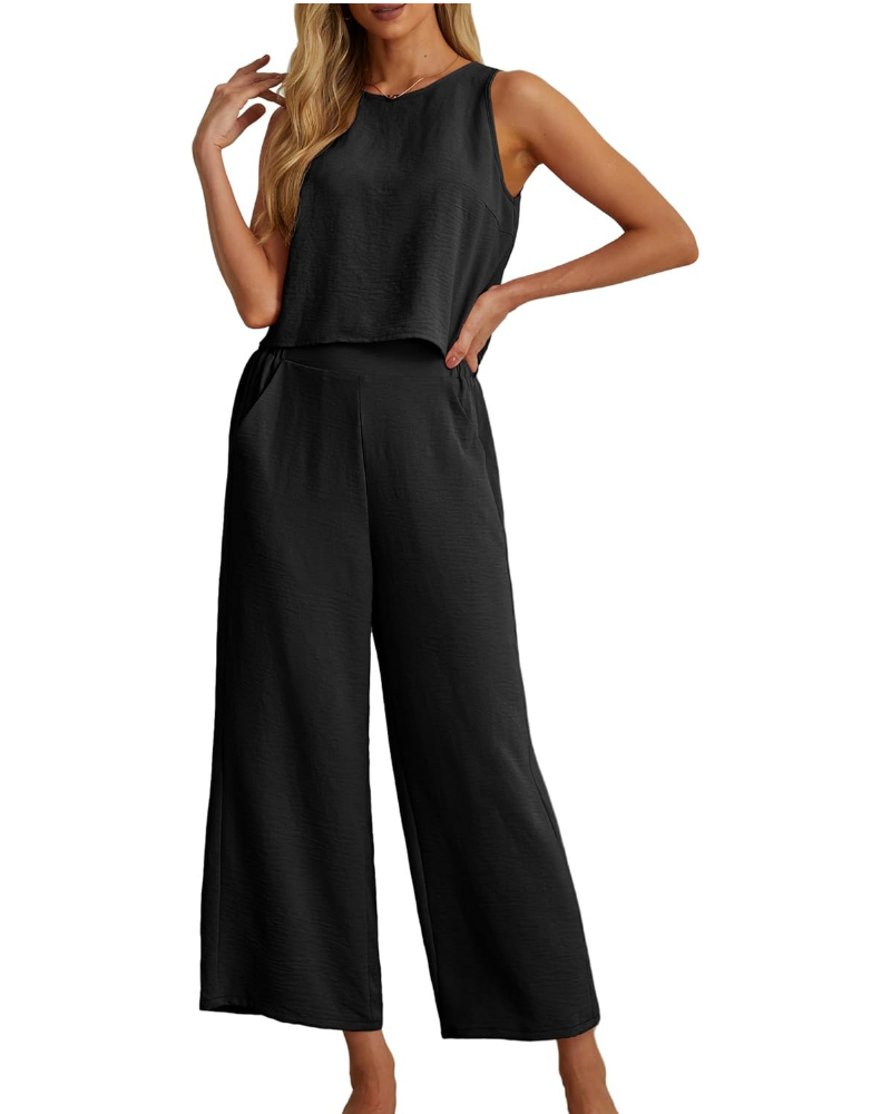 Sada Marlowe Donna 2 kusy – krátký top bez rukávů a culotte kalhoty s kapsami