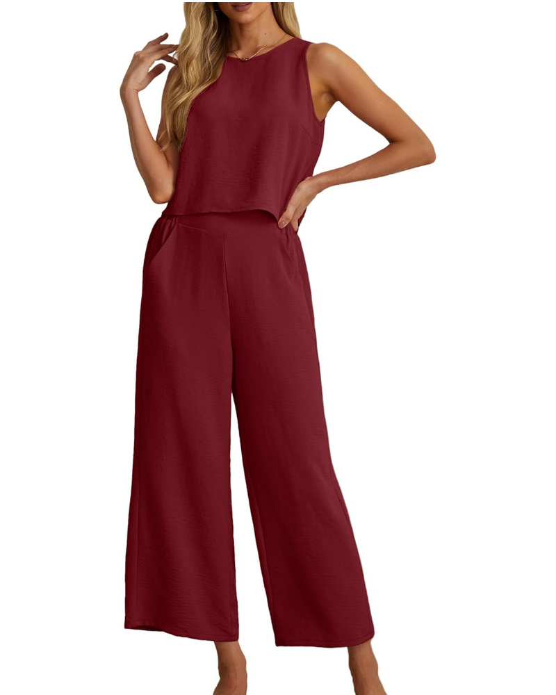 Ensemble Marlowe Donna 2 pièces – Crop top sans manches et pantalon culotte avec poches