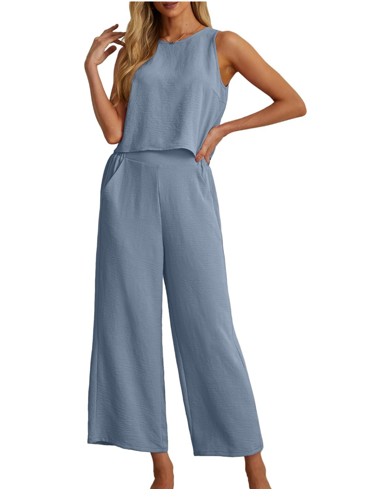 Ensemble Marlowe Donna 2 pièces – Crop top sans manches et pantalon culotte avec poches
