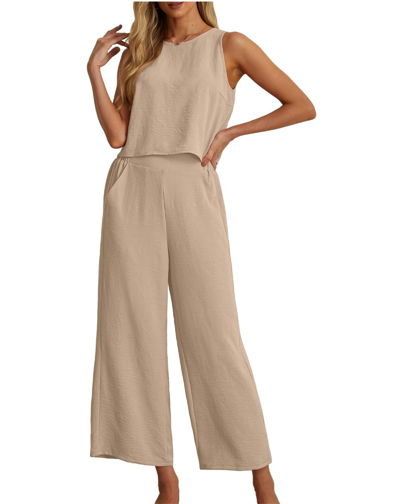 Ensemble Marlowe Donna 2 pièces – Crop top sans manches et pantalon culotte avec poches