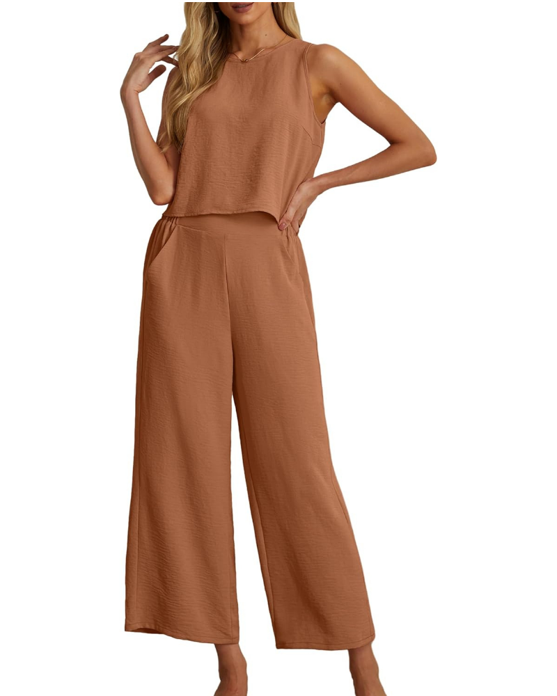 Ensemble Marlowe Donna 2 pièces – Crop top sans manches et pantalon culotte avec poches