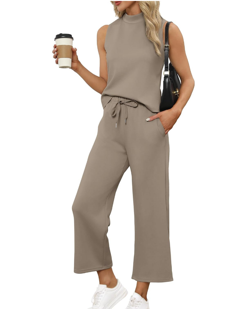 Marigold Complet Femme 2 Pièces – Haut Col Montant et Pantalon Culotte Large