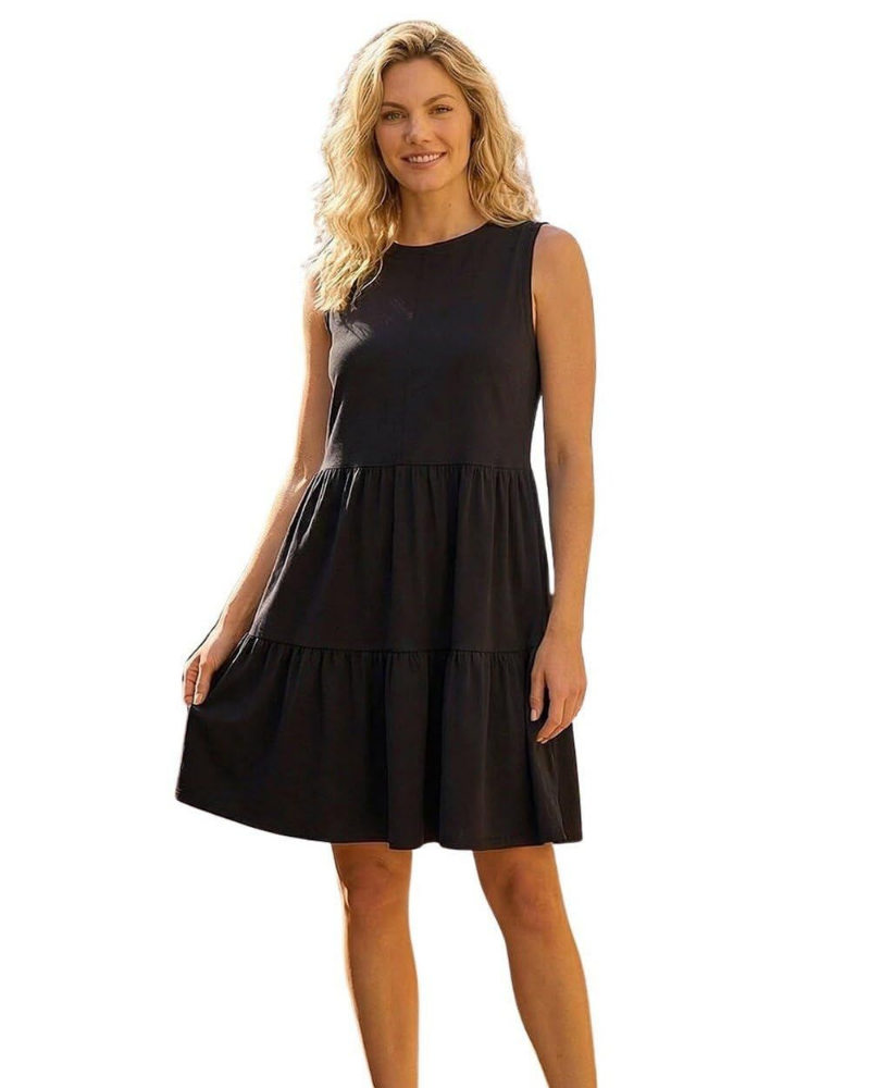 Sophia Abito Donna – Vestito Corto in Cotone Stretch con Gonna a Balze & Girocollo