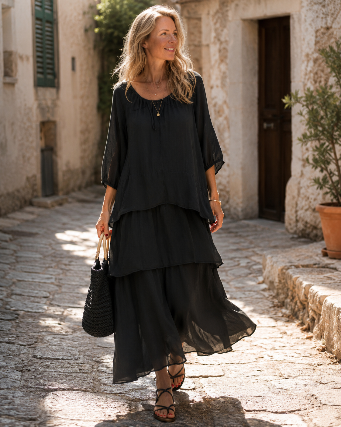 Brooke Abito Midi Donna – Vestito Ampio in Chiffon con Maniche a Pipistrello