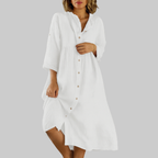 Clara Robe Femme Chemisier – Robe Coton Lin, Boutons, Coupe Ample Décontractée