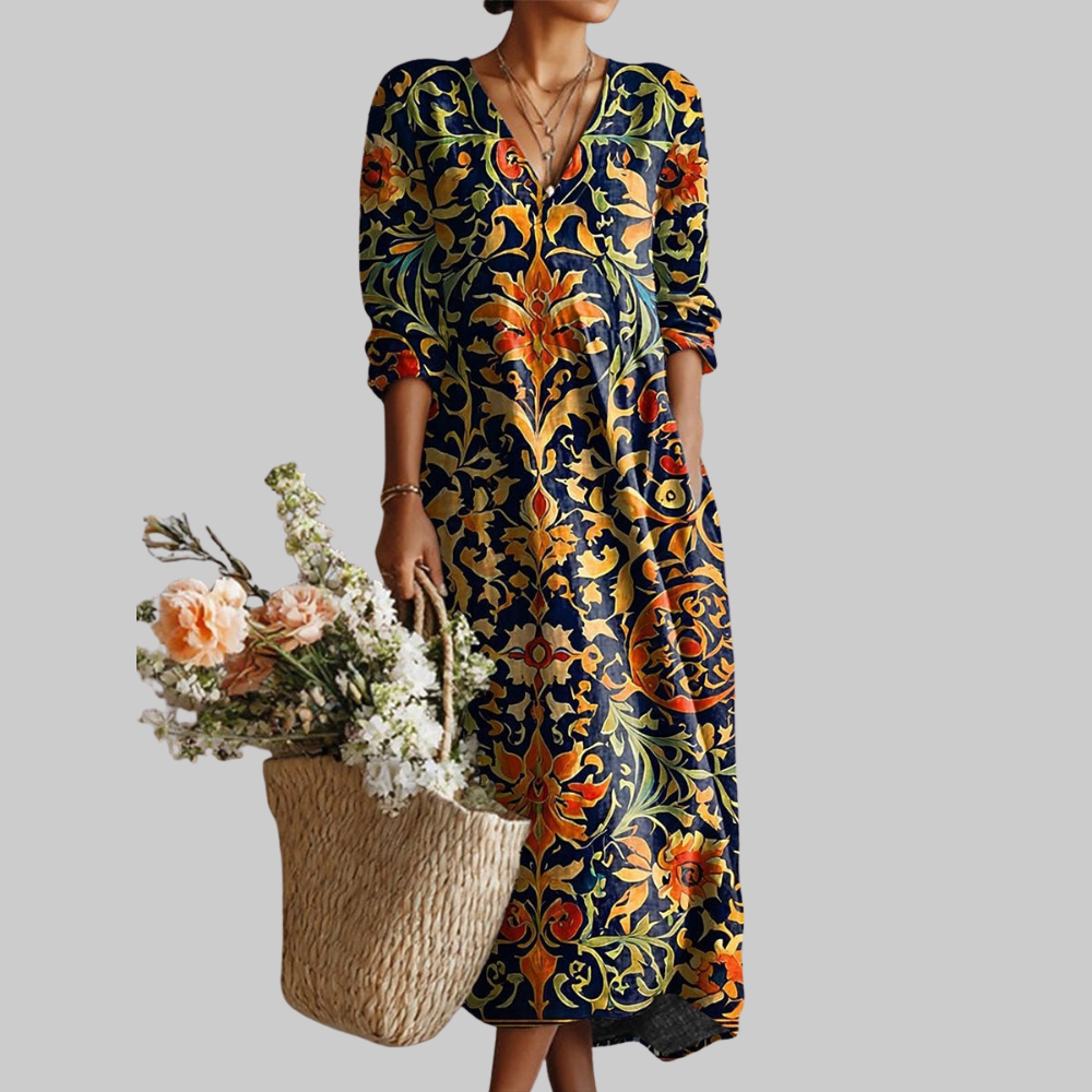 Aurora Vestido Mujer Verano – Vestido Fluido Tonos Cálidos, Ligero, Casual Elegante