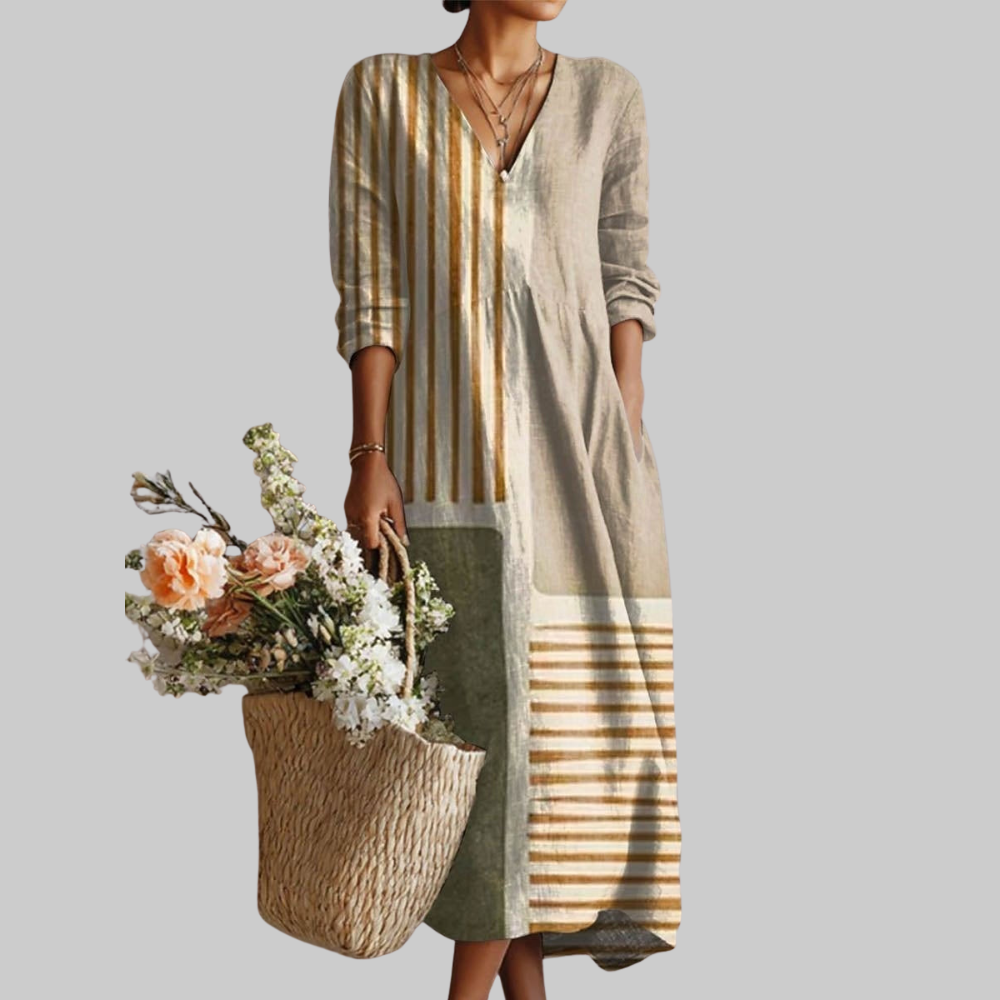 Elisa Robe Femme Estivale – Robe Tons Naturels, Fluide, Légère, Décontractée Élégante