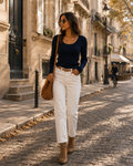 Flora Damen-Rippenpullover – Weiter Ausschnitt, Wellenkanten und figurbetonte Passform