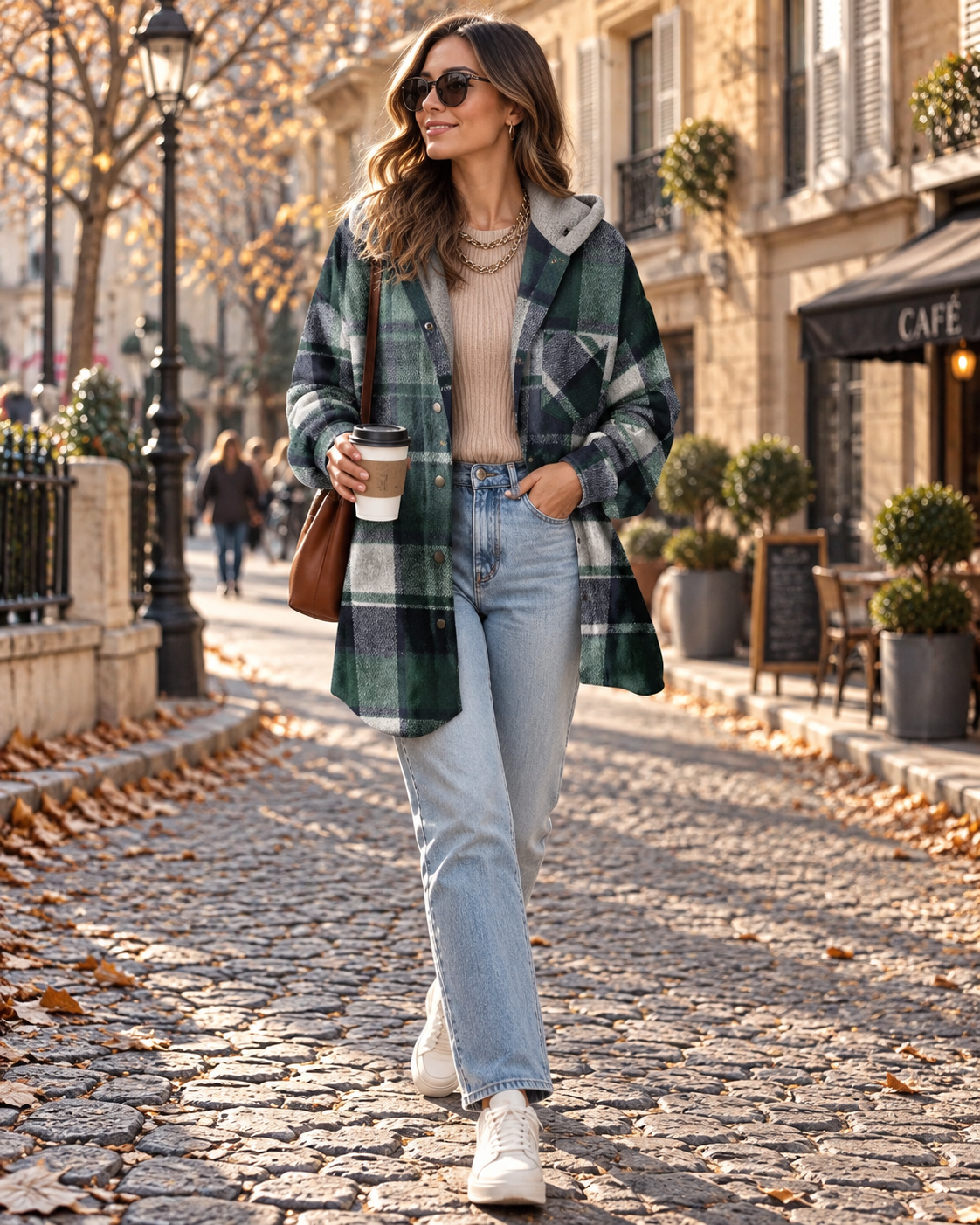 Theodora Damen-Hemdjacke mit Karomuster – gefütterte Kapuze und Oversize-Passform