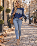 Darby Women's Color-Block Top – Long Striped Sleeves, Crew Neck and Relaxed Fit