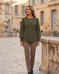Clementine Blusa Donna – Pieghe Frontali, Maniche Lunghe e Polsini Arricciati
