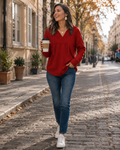 Beatrix Sudadera con capucha de mujer – Escote en V, mangas largas y corte amplio