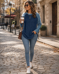 Eloy Damen-Tunika-Pullover – Rippstrick, Raglanärmel und asymmetrischer Saum