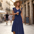 Elena Robe Midi Florale pour Femme – Robe d'Été avec Col en V et Poches