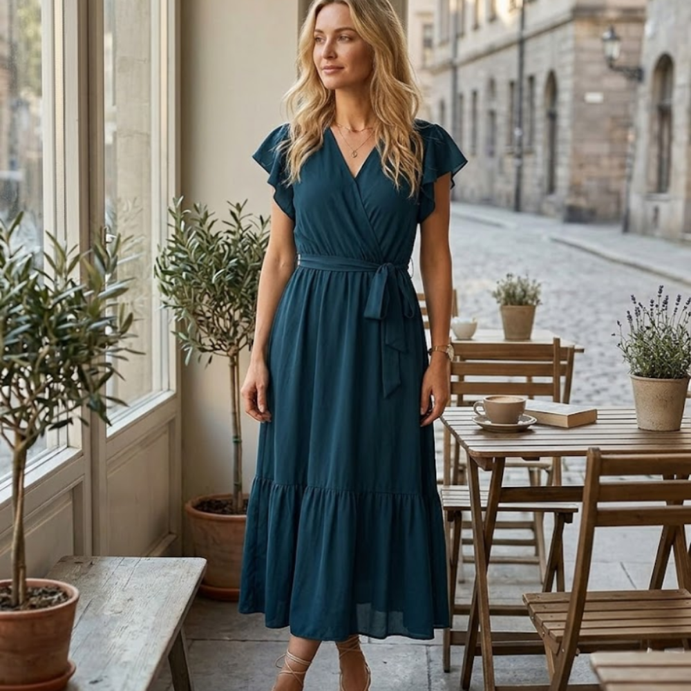 Valentina Robe Bohème pour Femme – Robe Maxi Fleurie avec Col en V et Ceinture